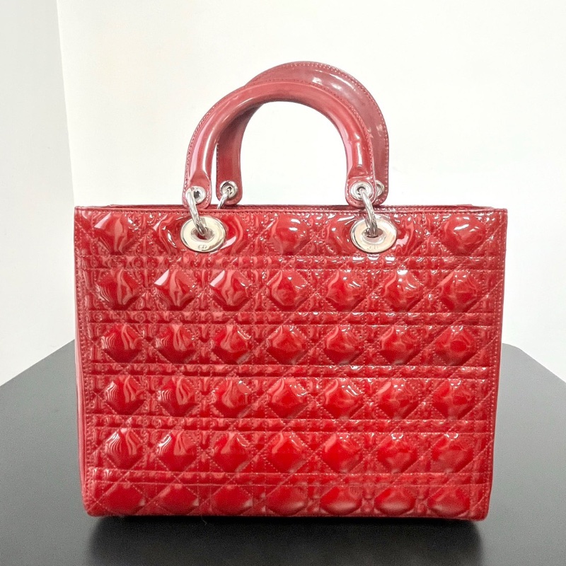 Dior經典款漆皮紅色7格黛妃包32*25 cm 98新配件塵袋-1