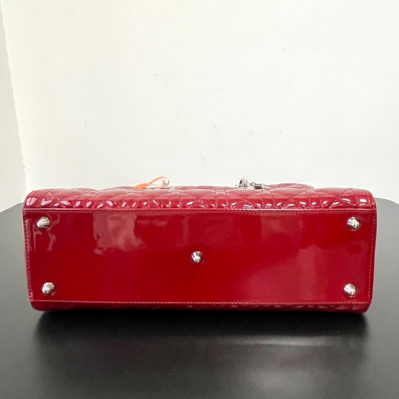 Dior經典款漆皮紅色7格黛妃包32*25 cm 98新配件塵袋-2