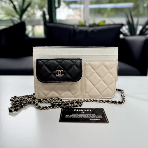 Chanel 香奈兒 Cargo woc 鏈條包 米色+黑白 拼色 厚實耐磨的山羊皮