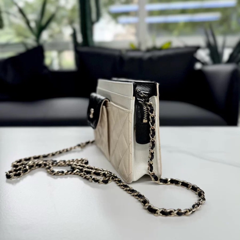 Chanel 香奈兒 Cargo woc 鏈條包 米色+黑白 拼色 厚實耐磨的山羊皮-7