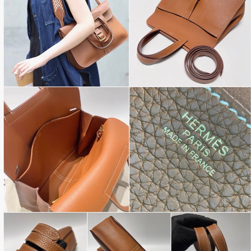Hermes Halzan 31cm 金棕金扣 TC皮 D刻 尺寸：31*19*9cm 成色很新-0