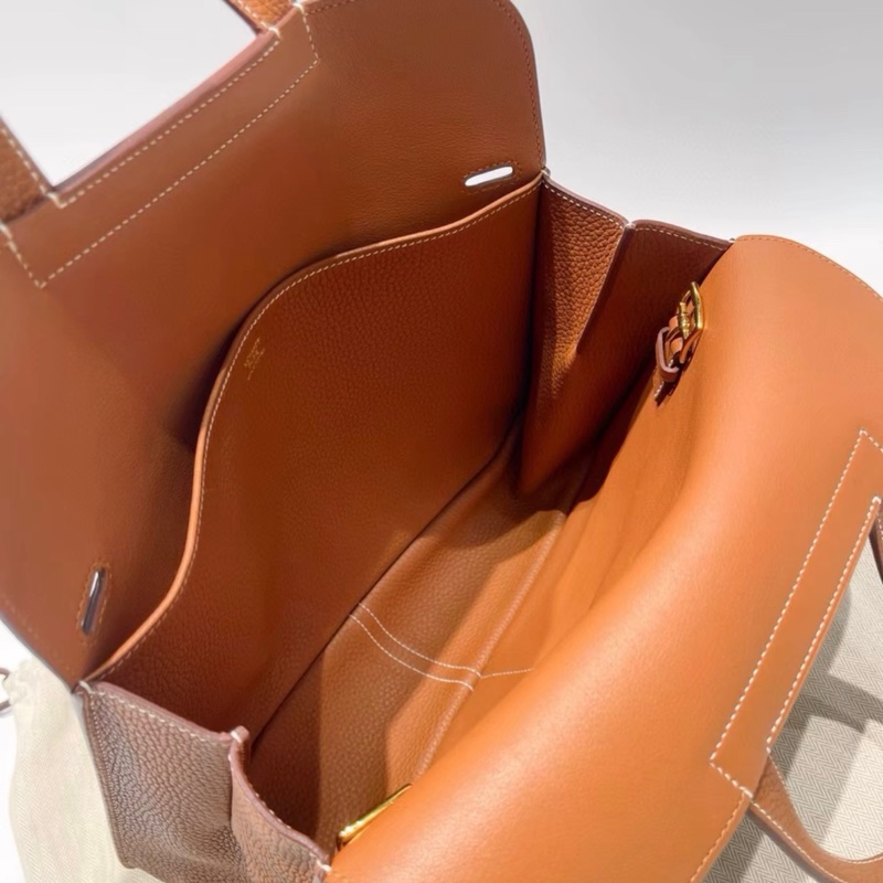 Hermes Halzan 31cm 金棕金扣 TC皮 D刻 尺寸：31*19*9cm 成色很新-5
