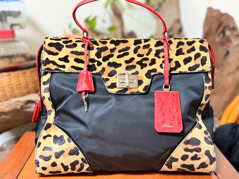 PRADA 手提包拼接珍稀材質/鴕鳥皮/馬毛/（近全新）-0