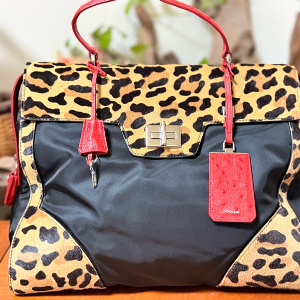 PRADA 手提包拼接珍稀材質/鴕鳥皮/馬毛/（近全新）-5