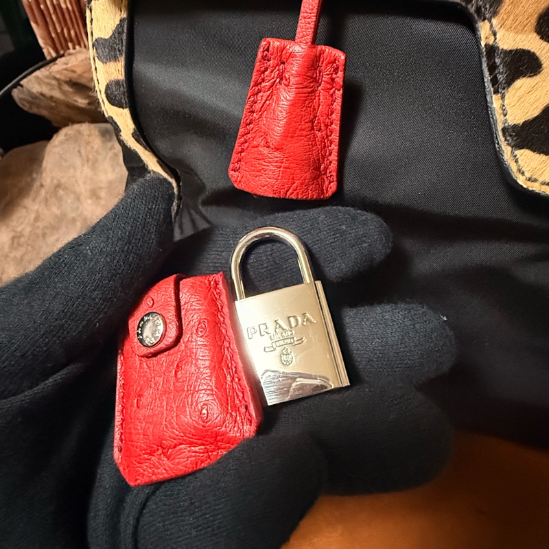 PRADA 手提包拼接珍稀材質/鴕鳥皮/馬毛/（近全新）-20