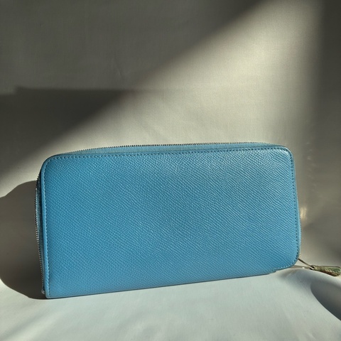 Hermes天藍色絲巾長夾 🅁刻