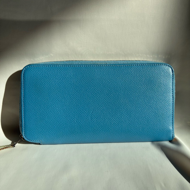 Hermes天藍色絲巾長夾 🅁刻-6