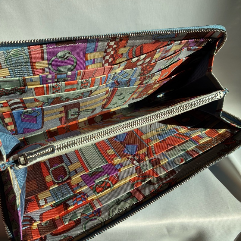 Hermes天藍色絲巾長夾 🅁刻-13