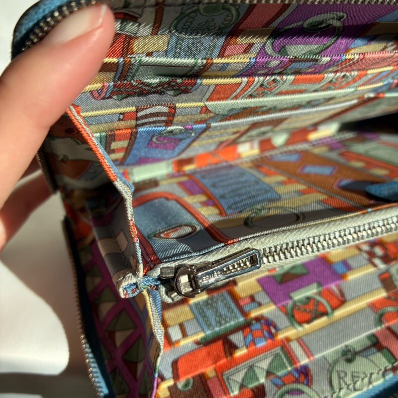 Hermes天藍色絲巾長夾 🅁刻-14