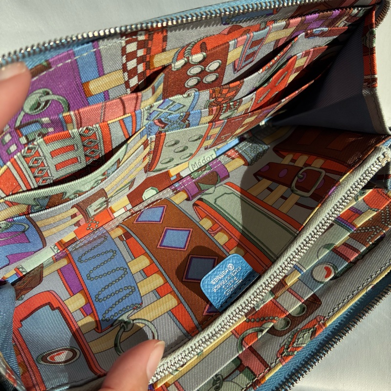 Hermes天藍色絲巾長夾 🅁刻-16