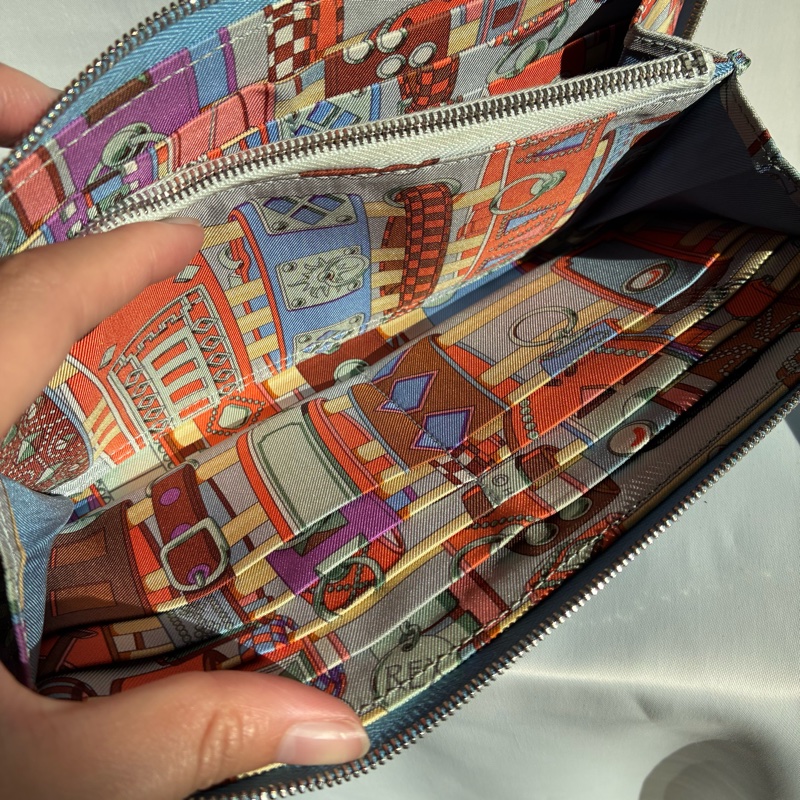 Hermes天藍色絲巾長夾 🅁刻-17