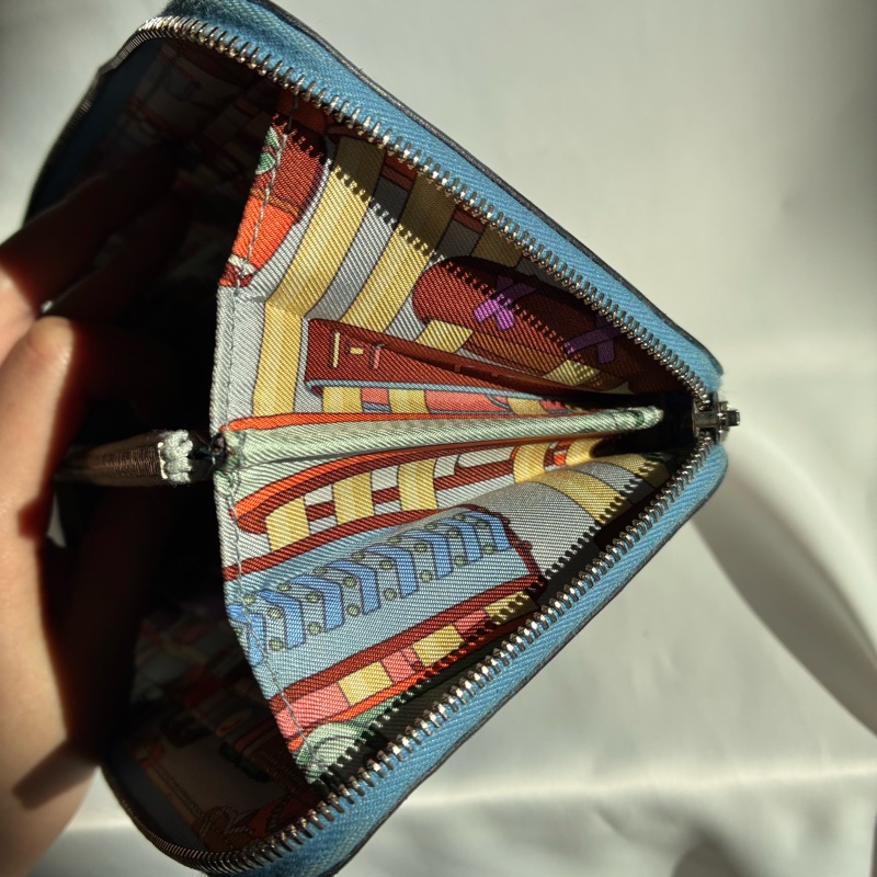 Hermes天藍色絲巾長夾 🅁刻-19