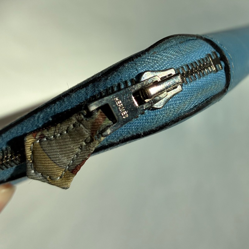 Hermes天藍色絲巾長夾 🅁刻-21