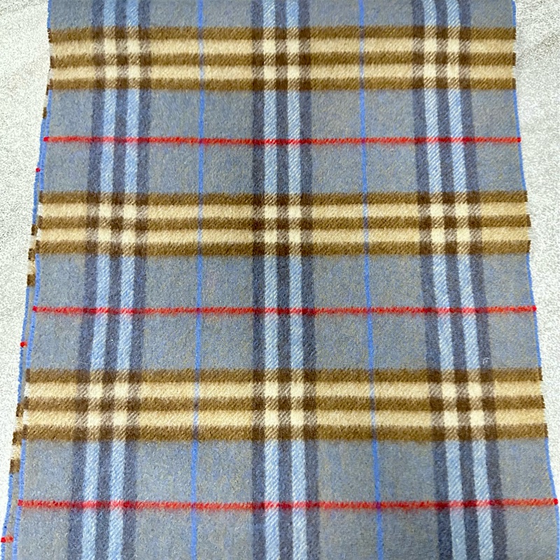 BURBERRY天藍棕色格紋羊絨圍巾 極美稀有✨-2
