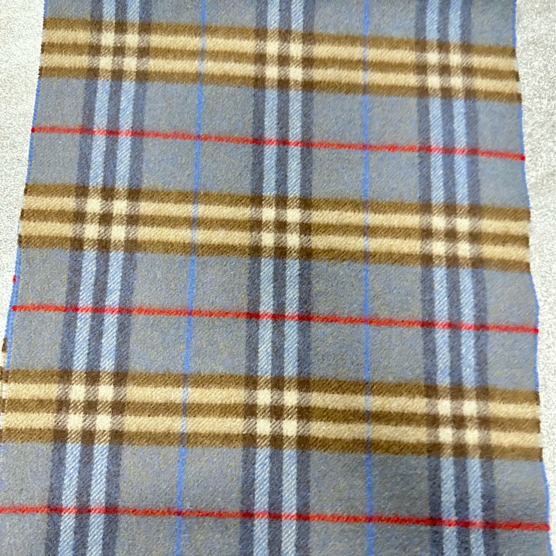 BURBERRY天藍棕色格紋羊絨圍巾 極美稀有✨-5