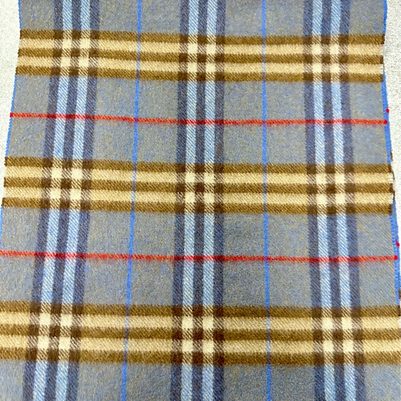 BURBERRY天藍棕色格紋羊絨圍巾 極美稀有✨-8