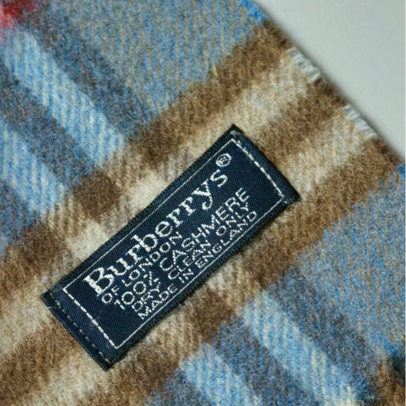 BURBERRY天藍棕色格紋羊絨圍巾 極美稀有✨-17