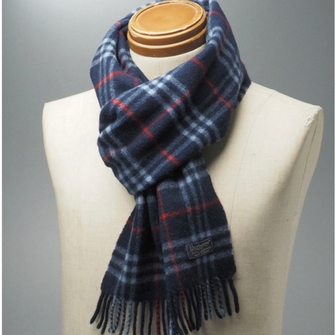 BURBERRY海軍藍格紋羔羊毛圍巾✨