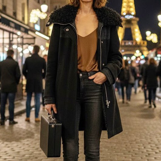 MONCLER 黑色毛領A字羽絨長版大衣 2/M-0