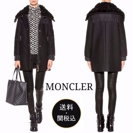 MONCLER 黑色毛領A字羽絨長版大衣 2/M-1