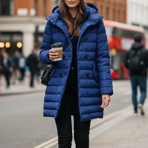 法國二手真品 MONCLER 深藍排釦連帽長版羽絨外套 1/S~M/36