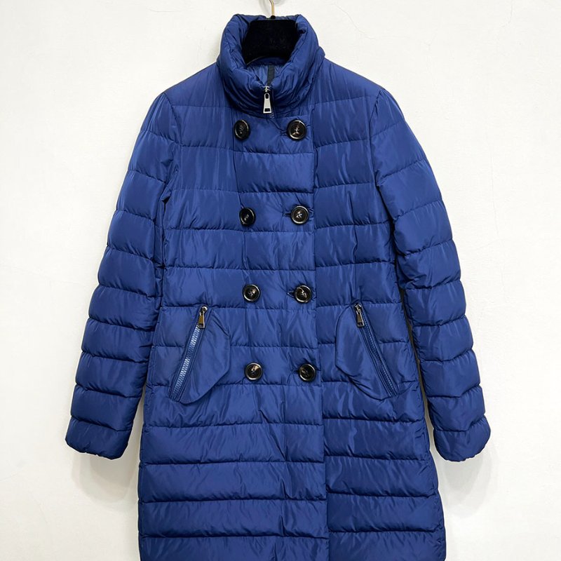 法國二手真品 MONCLER 深藍排釦連帽長版羽絨外套 1/S~M/36-2