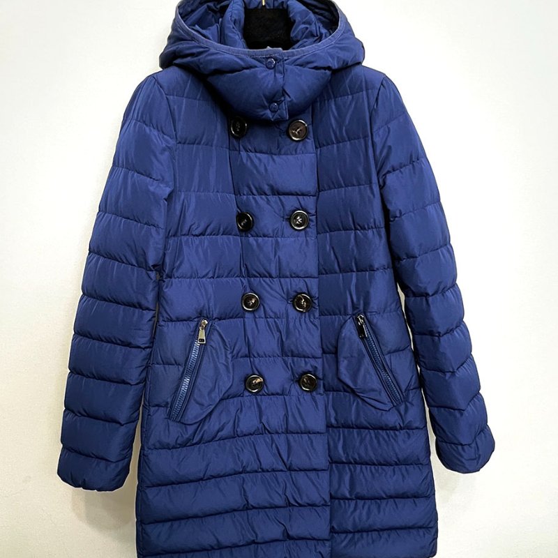 法國二手真品 MONCLER 深藍排釦連帽長版羽絨外套 1/S~M/36-4