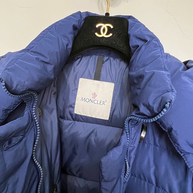 法國二手真品 MONCLER 深藍排釦連帽長版羽絨外套 1/S~M/36-9