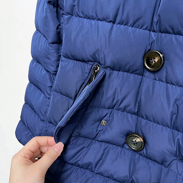 法國二手真品 MONCLER 深藍排釦連帽長版羽絨外套 1/S~M/36-12