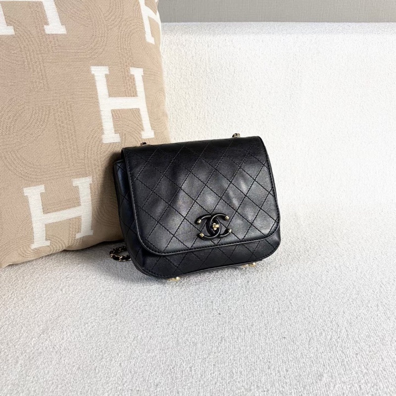 Chanel 口蓋鏈條包黑金牛皮17*16*5 98新配件塵袋-4