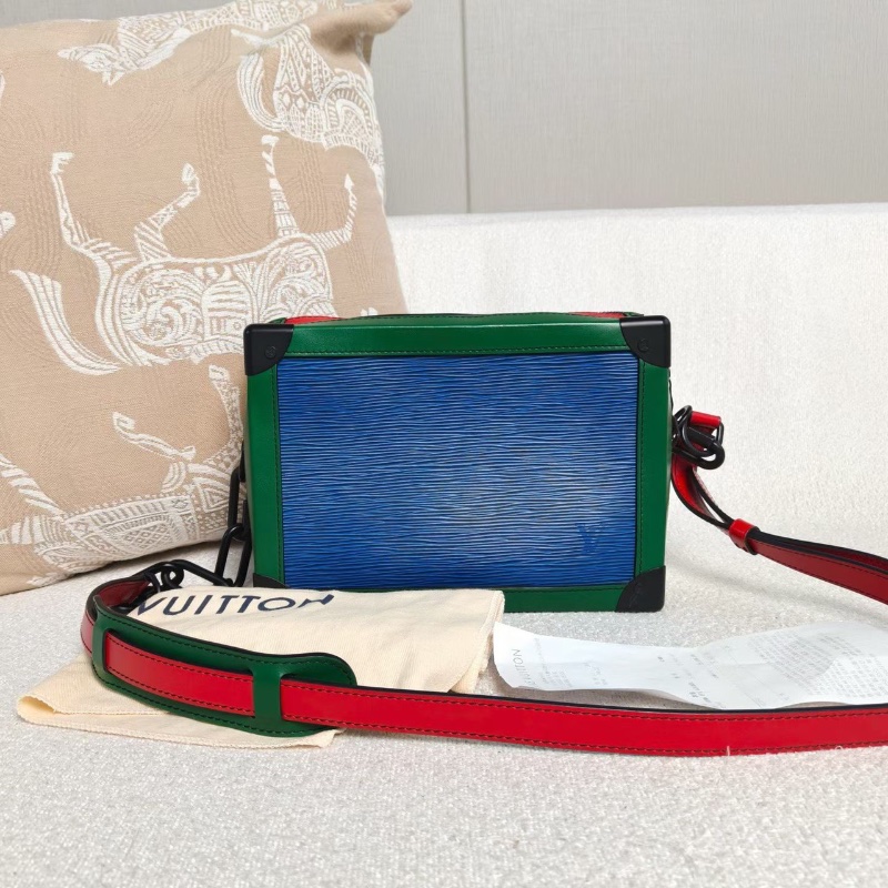 LV SoftTrunk三拼色水波紋盒子包紅黃藍拼色牛皮芯片款25*17*9 98新配件塵袋購證-1