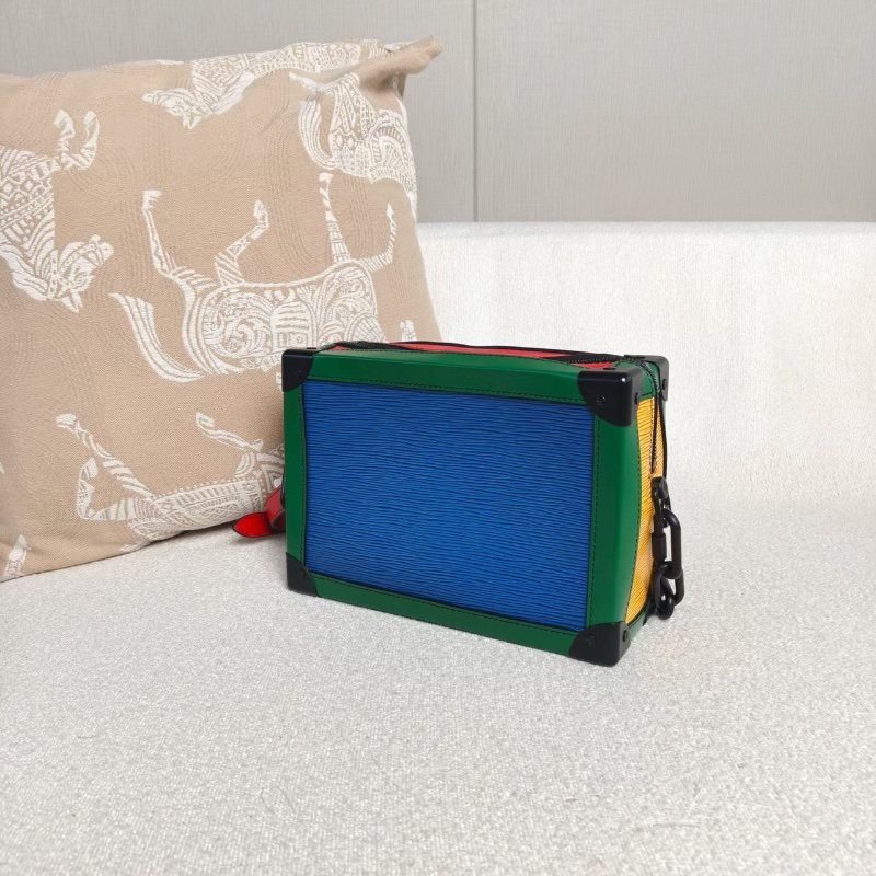 LV SoftTrunk三拼色水波紋盒子包紅黃藍拼色牛皮芯片款25*17*9 98新配件塵袋購證-3