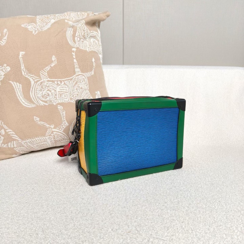 LV SoftTrunk三拼色水波紋盒子包紅黃藍拼色牛皮芯片款25*17*9 98新配件塵袋購證-5