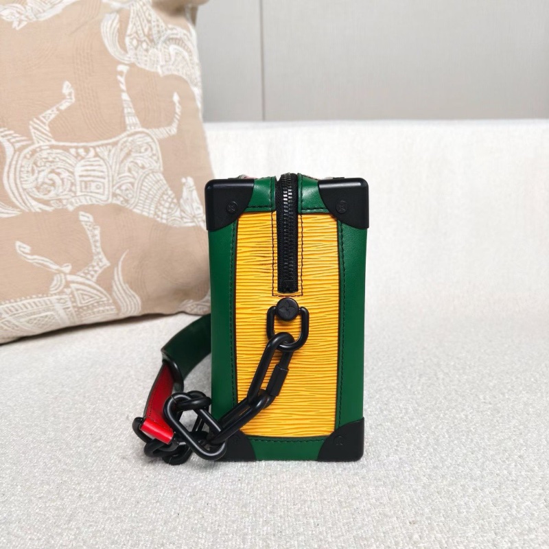 LV SoftTrunk三拼色水波紋盒子包紅黃藍拼色牛皮芯片款25*17*9 98新配件塵袋購證-6