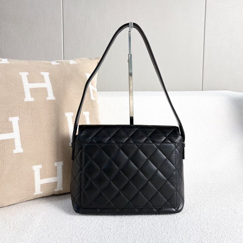 Chanel中古翻蓋插口肩背包黑色羊皮25*21*9 98新配件塵袋保卡-6