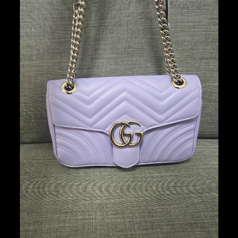 💜 Gucci GG Marmont 馬蒙 26cm 肩背包 斜背包 銀鍊-3