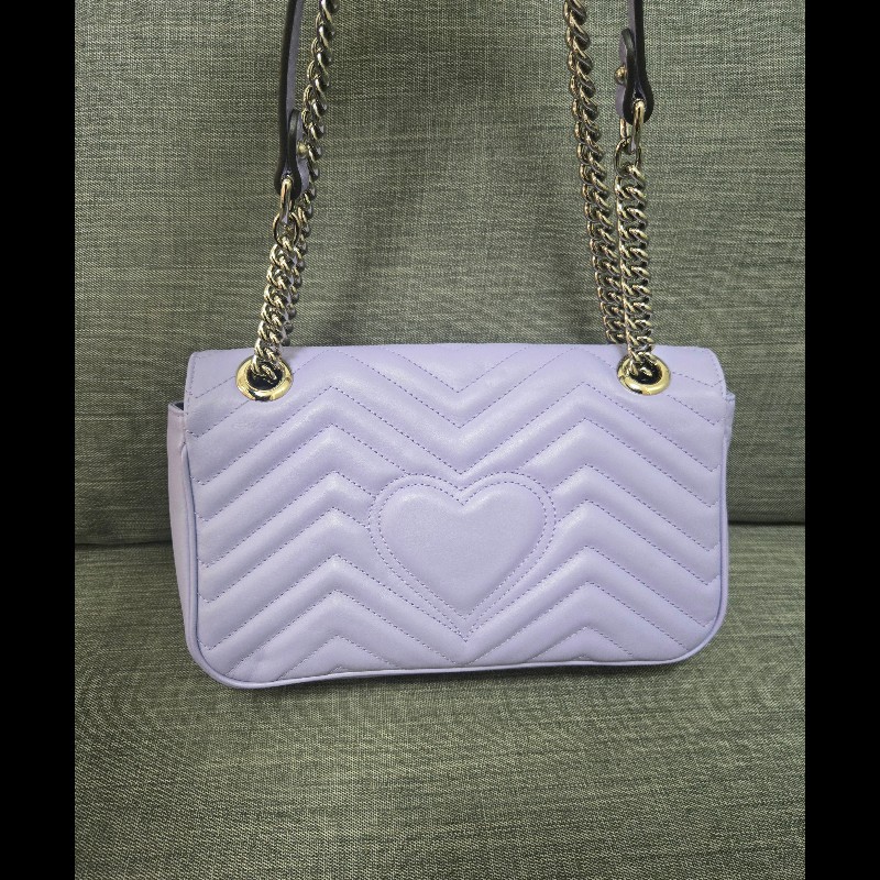 💜 Gucci GG Marmont 馬蒙 26cm 肩背包 斜背包 銀鍊-4