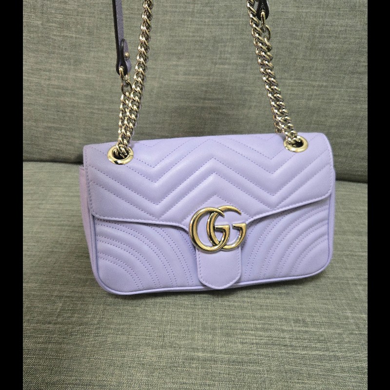 💜 Gucci GG Marmont 馬蒙 26cm 肩背包 斜背包 銀鍊-5