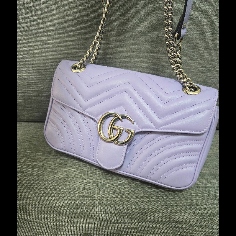 💜 Gucci GG Marmont 馬蒙 26cm 肩背包 斜背包 銀鍊-7