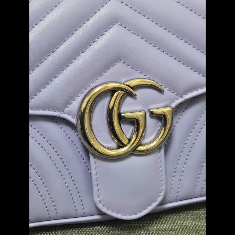💜 Gucci GG Marmont 馬蒙 26cm 肩背包 斜背包 銀鍊-10