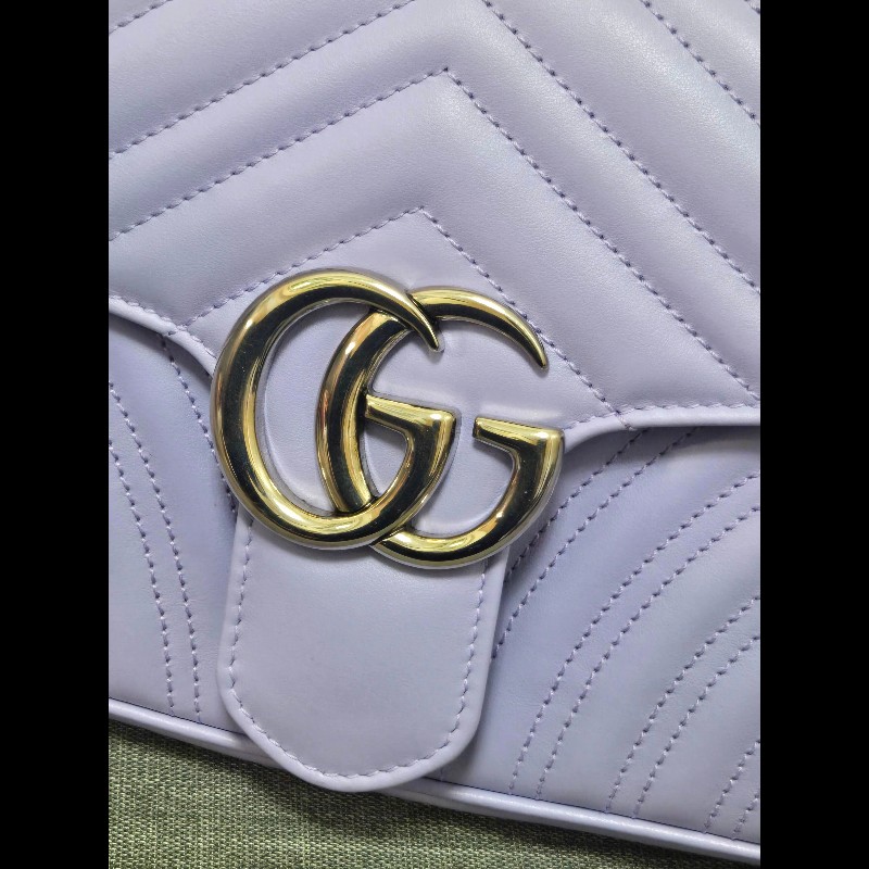 💜 Gucci GG Marmont 馬蒙 26cm 肩背包 斜背包 銀鍊-11