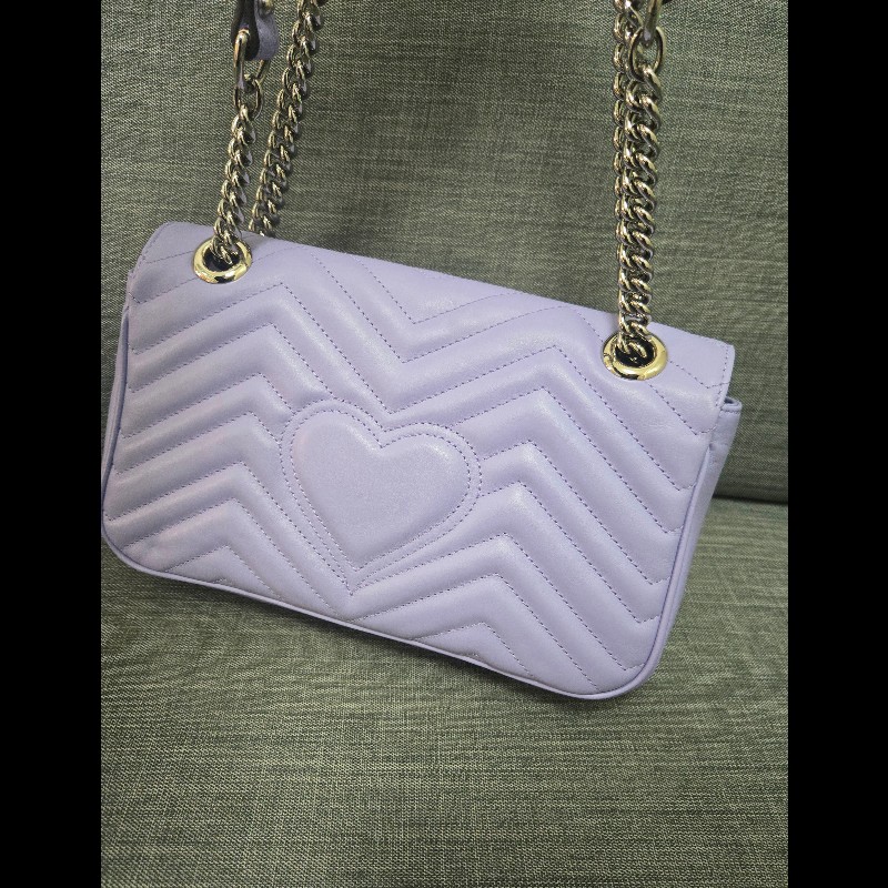 💜 Gucci GG Marmont 馬蒙 26cm 肩背包 斜背包 銀鍊-13