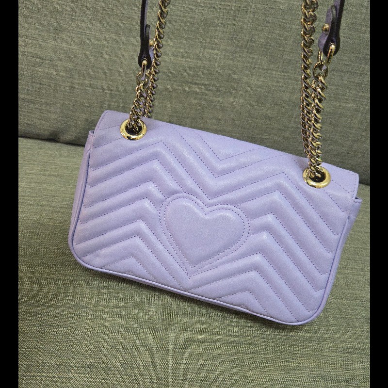 💜 Gucci GG Marmont 馬蒙 26cm 肩背包 斜背包 銀鍊-17