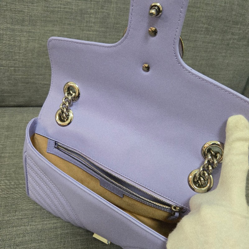 💜 Gucci GG Marmont 馬蒙 26cm 肩背包 斜背包 銀鍊-35