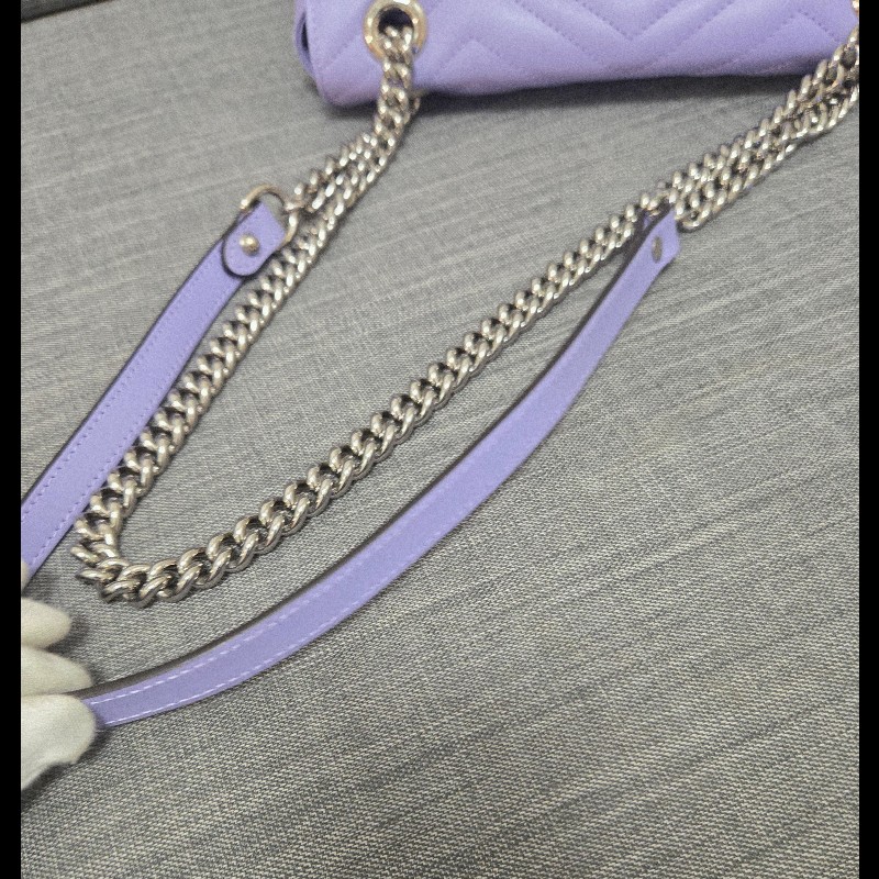 💜 Gucci GG Marmont 馬蒙 26cm 肩背包 斜背包 銀鍊-39
