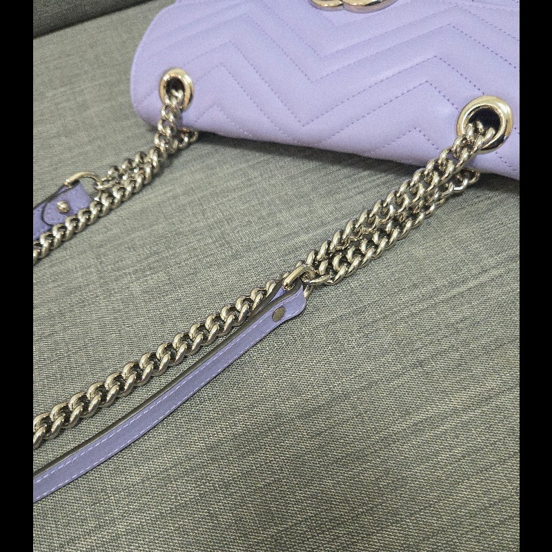 💜 Gucci GG Marmont 馬蒙 26cm 肩背包 斜背包 銀鍊-40