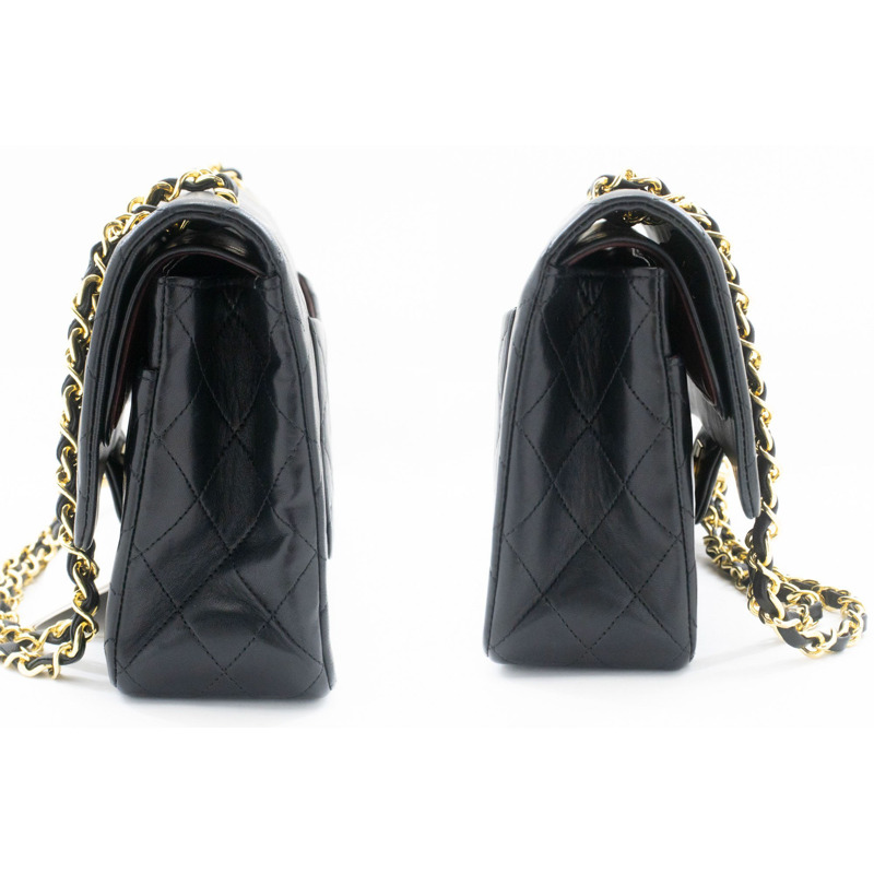 【日本直送】香奈兒經典雙蓋9吋鏈條單肩背包,黑色羊皮-4