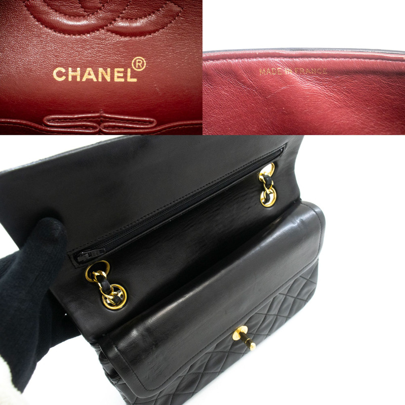【日本直送】香奈兒經典雙蓋9吋鏈條單肩背包,黑色羊皮-7