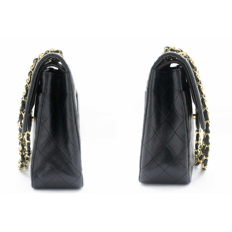 【日本直送】香奈兒經典雙蓋9吋鏈條單肩背包，黑色羊皮-4