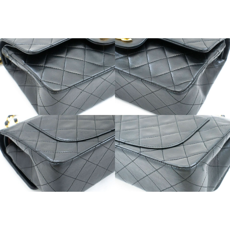 【日本直送】香奈兒經典雙蓋9吋鏈條單肩背包，黑色羊皮-5